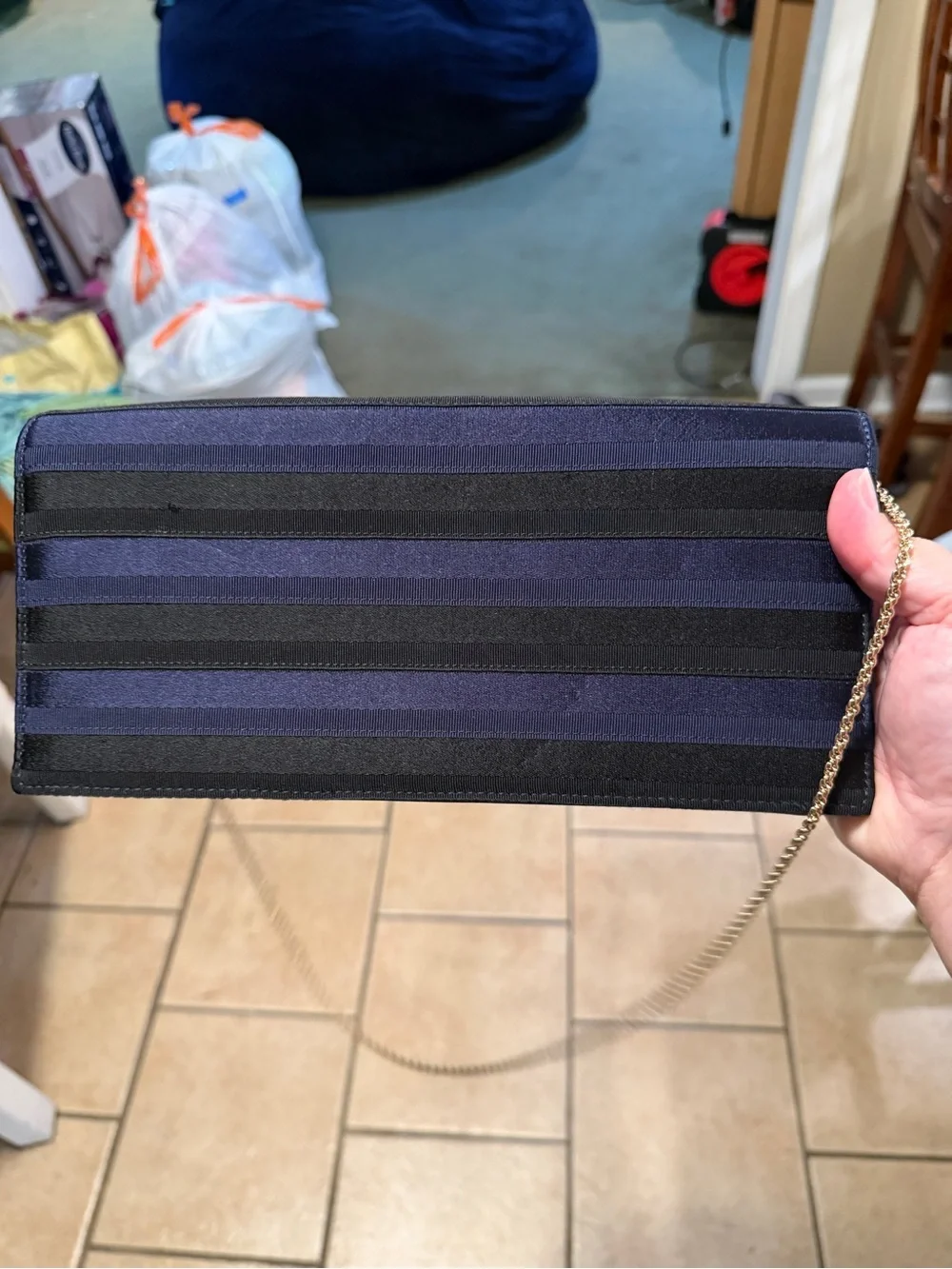 Giorgio Armani Vintage Calf Leather Cotton Ribbon Striped Purse Clutch Magnetic